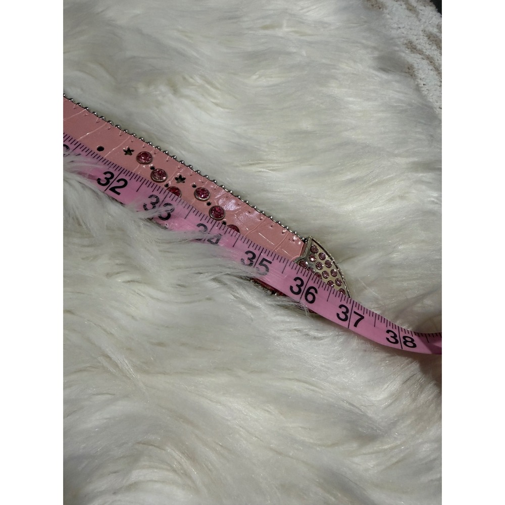 Pink Rhinestone Western Belt Croc Embossed Y2K Cowgirl Glam Silver Buckle 36" - Picture 4 of 6